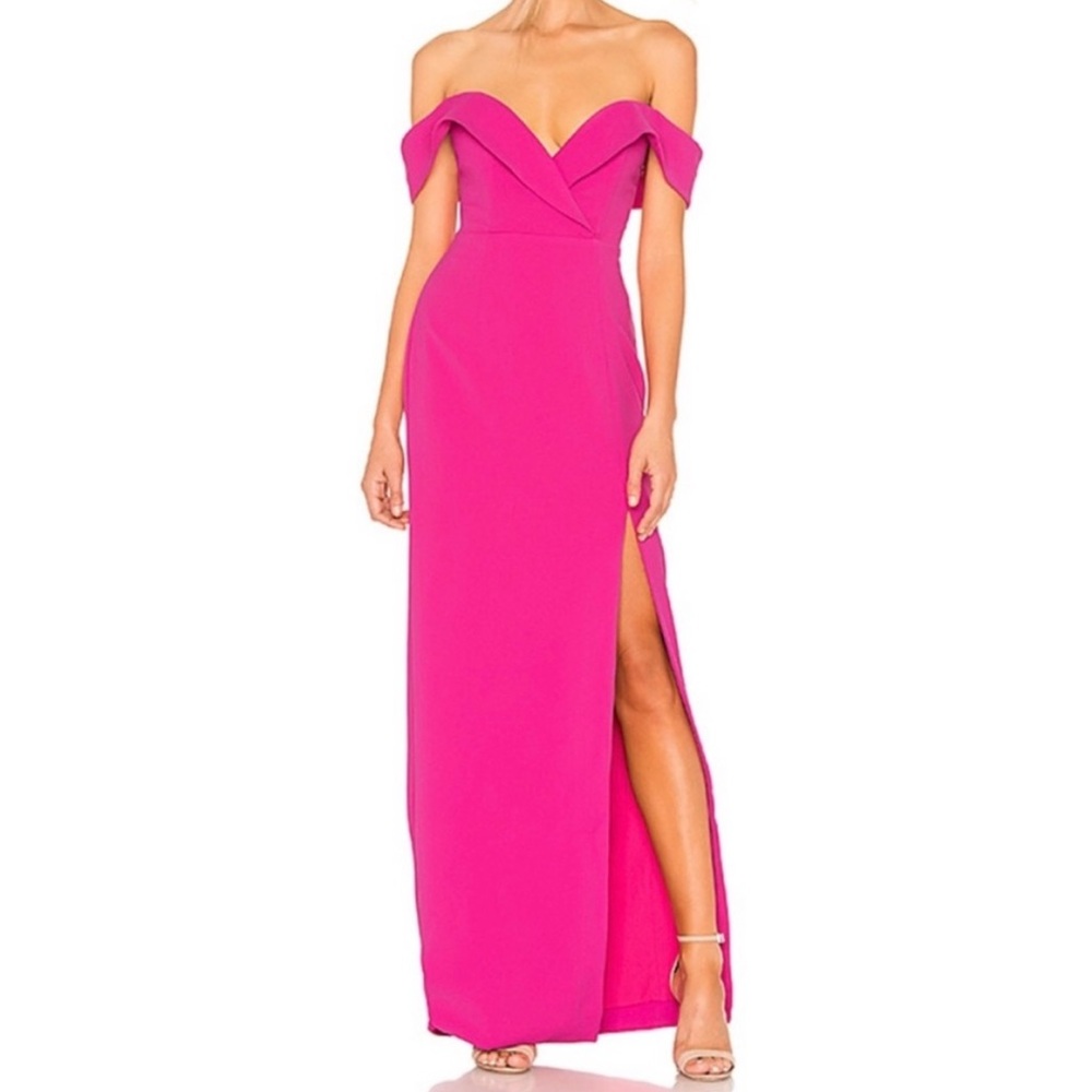 NBD Hot Pink Off Shoulder Maxi Dress